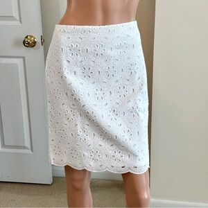 Talbots 100% Cotton Elegant Feminine Romantic Bright White Lace Eyelet Skirt 10